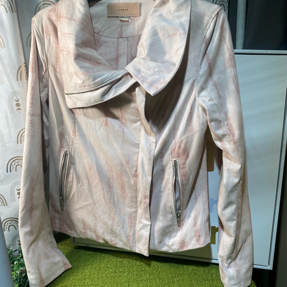 Blank NYC Women's Pink and Cream Leather Jacket